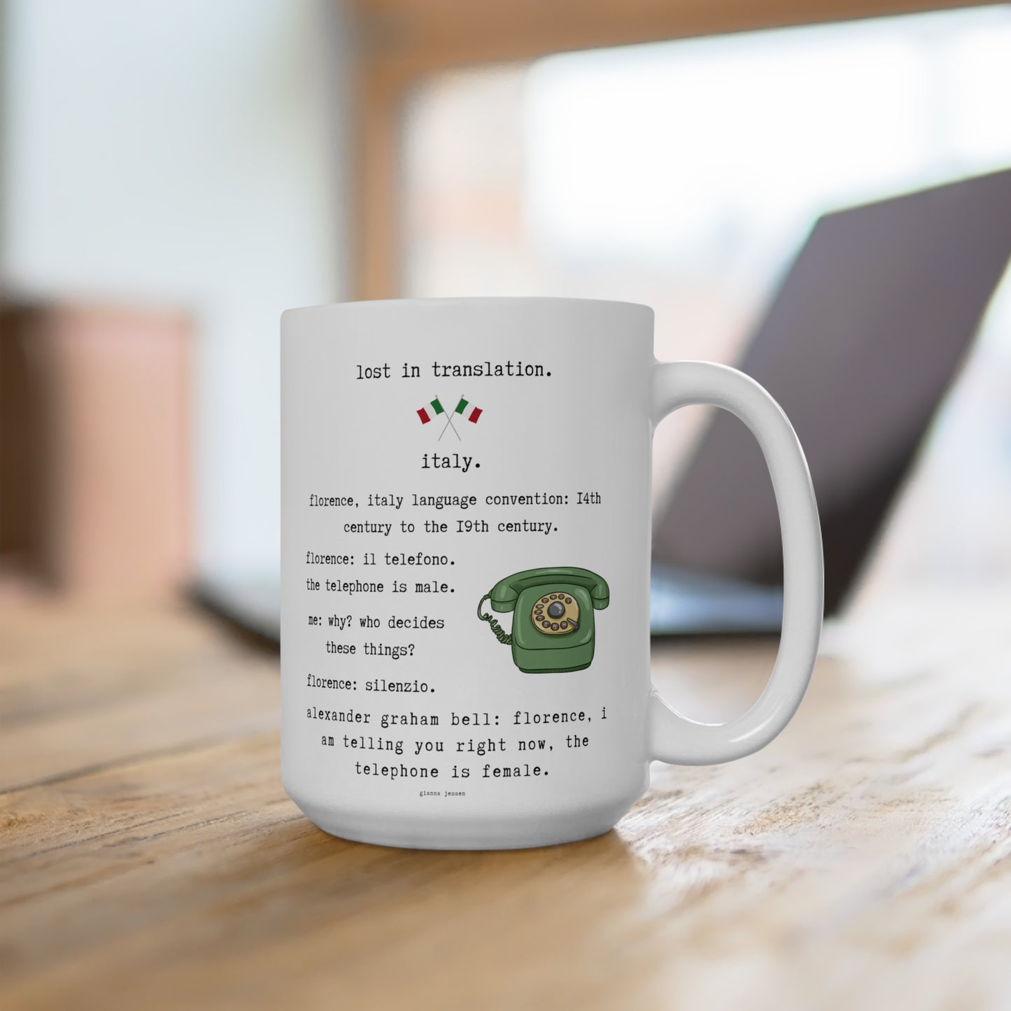 lost in translation. italy. il telefono!-gianna jessen 15 oz white ceramic mug